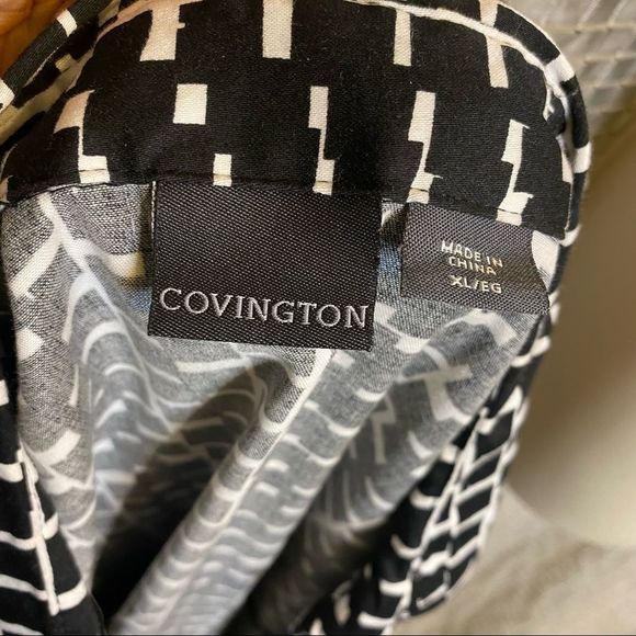 Covington Black & White Womens Button Up Short Sleeve Blouse Shirt Size XL - Picture 3 of 6